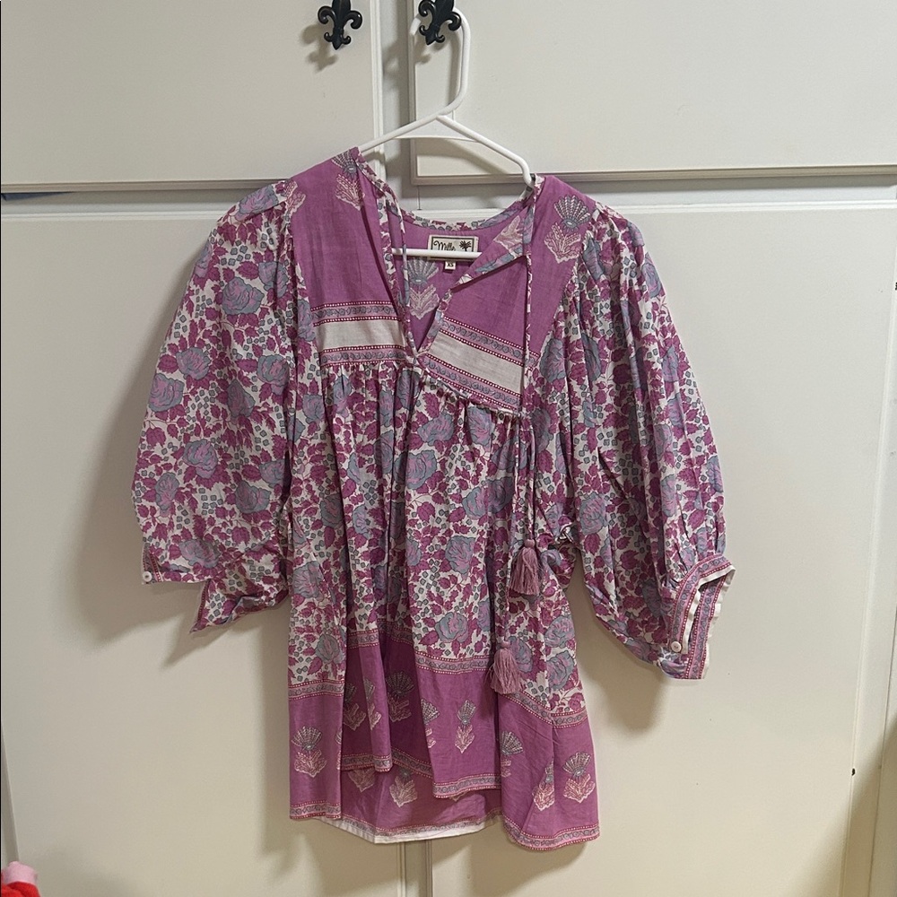 Mille Luxury Resortwear Lavender FloralCharlie Cotton Top XS